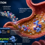 Pepsin enzyme breaking down proteins inside the stomach