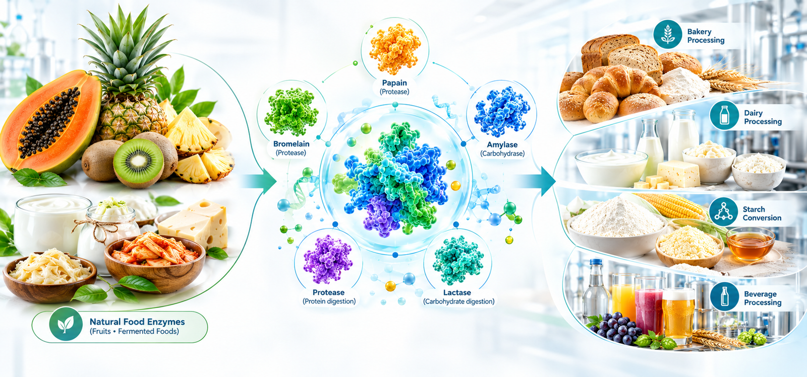 Digestive Enzymes and food enzymes used in bakery, dairy, starch, and beverage processing